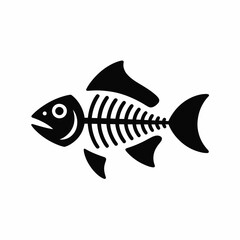 Simple Black Fish Skeleton Icon Graphic Design