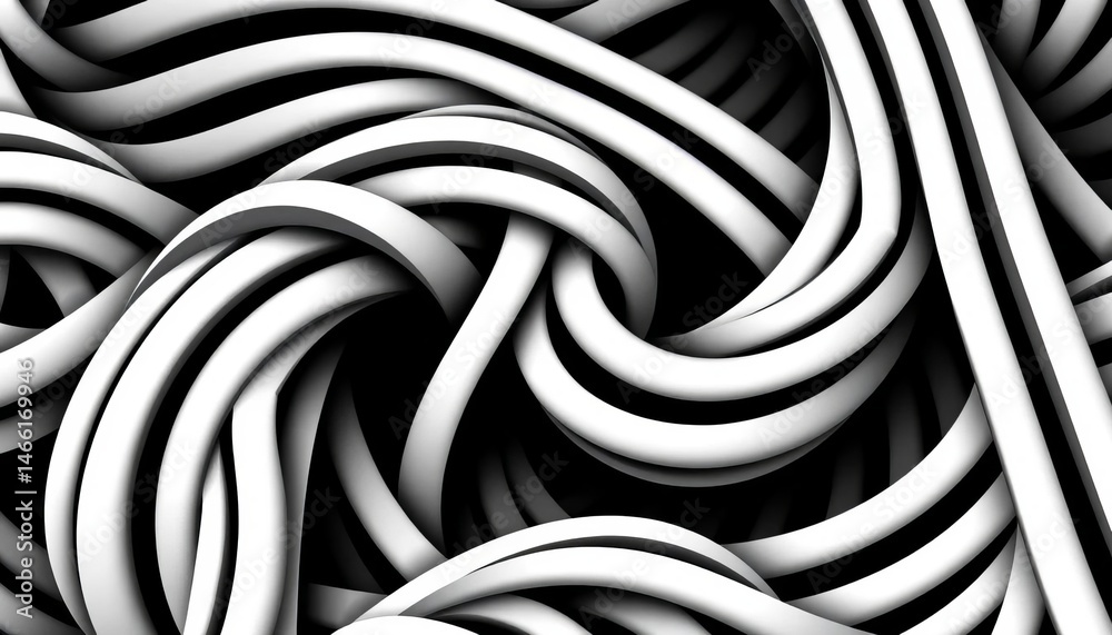 Wall mural black and white seamless vector pattern of twisted geometric lines forming an abstract optical illus