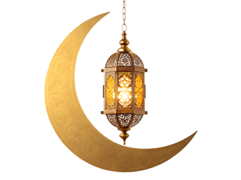 A gold lamp with moon and decorative elements on transparent background for Muslims, Eid Ul Adha and eid al-fitr  ai generated