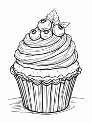 Fruits cupcake simple line art for dessert enthusiasts.eps