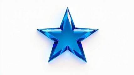 Obraz premium A vibrant sapphire blue glass star shines brightly against a stark white background creating a captivating image perfect for design projects.