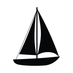 Simple Black Silhouette of a Sailboat on White Background