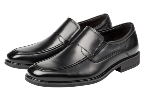 Pair of black leather shoes for men with a shiny and elegant style on transparent background ai generated