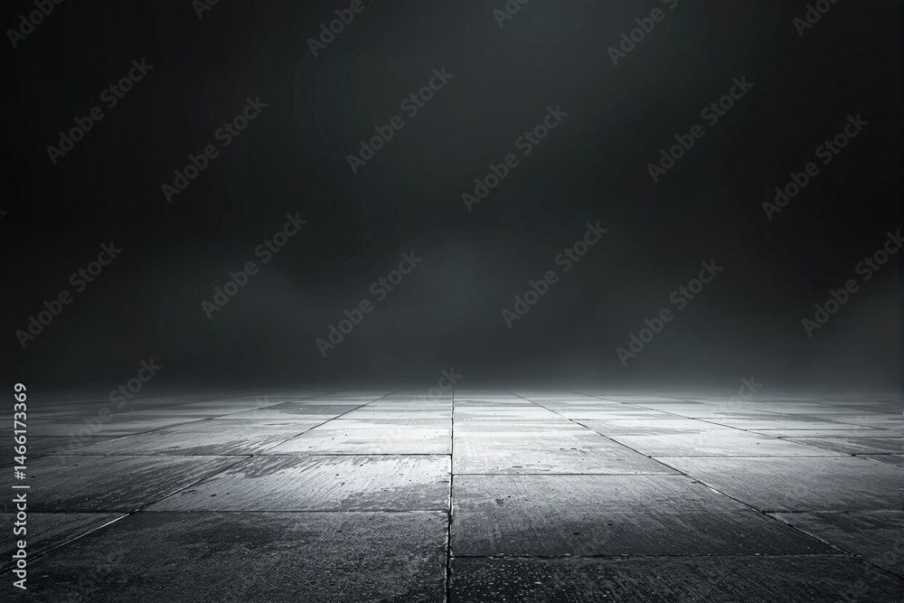 Poster Dark empty concrete floor with foggy background for presentation.
