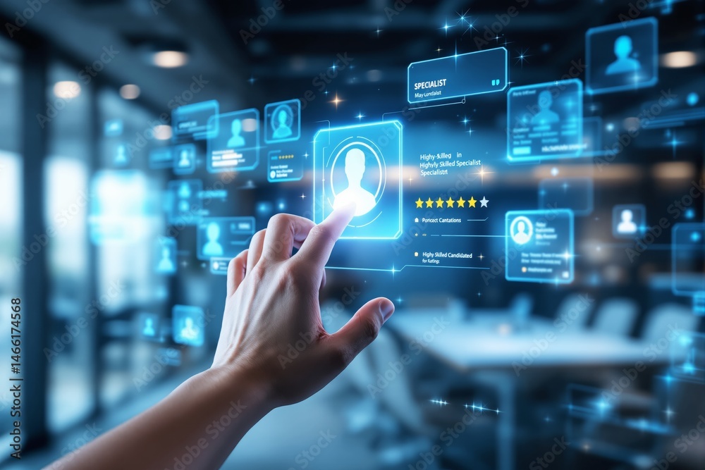 Aufkleber futuristic recruitment technology with digital interface in business background.