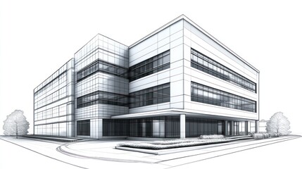 Modern office building architectural sketch
