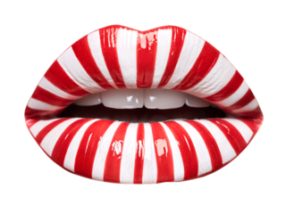 Vector illustration of red lips with a sweet and candy-like design on transparent background ai generated