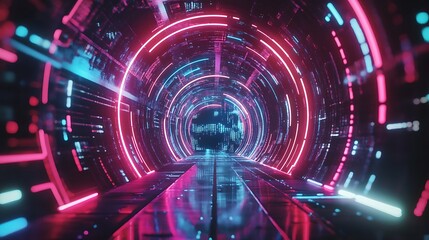 Obraz premium Futuristic tunnel with vibrant neon lights (2)