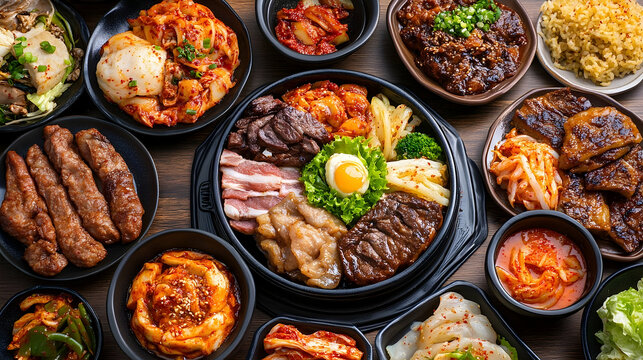 Colorful food assortment delicious meal variety cuisine