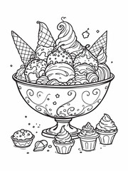 Golden Dessert Bowl Line Art Elegant White Background.eps