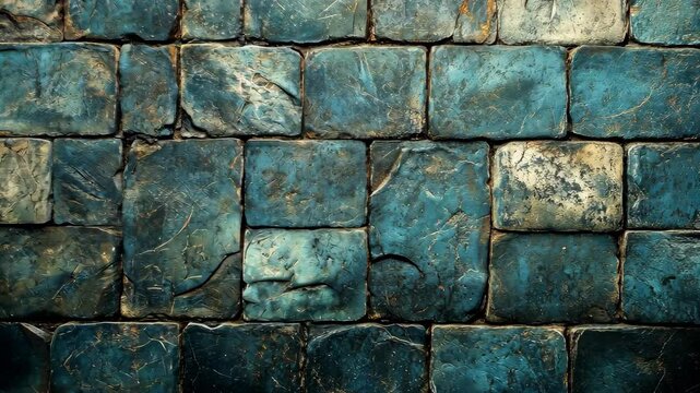 Teal stone pavement texture, detailed close-up