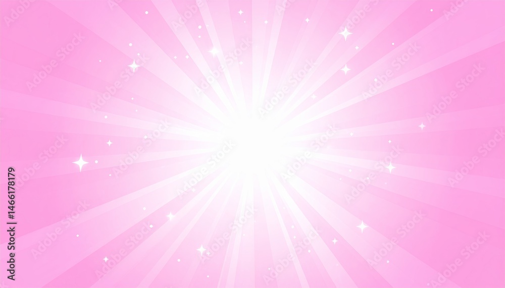 Sticker radiant pink rays with glowing starburst effect in abstract background