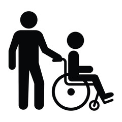 Fototapeta premium Person Assisting Someone in a Wheelchair Simple Icon