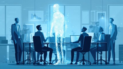 Futuristic Business Meeting Holographic Collaboration in Modern Office