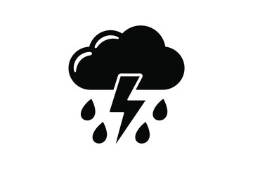 Simple Black Icon of a Thunderstorm with Rain