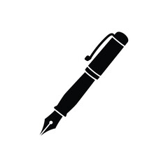 Black and White Fountain Pen Icon Illustration