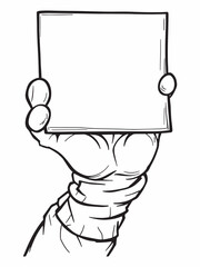 Hand holding a red card line art black outline.eps