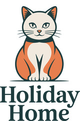 Cute Cat Logo with “Holiday Home” Text – Pet-Friendly Brand Identity