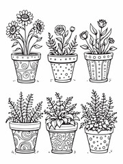 Hand-Painted Colorful Terra Cotta Flower Line Art Creation.eps