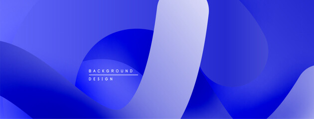 Abstract blue background. Overlapping shapes create dynamic, modern visual effect. Gradient shades offer depth, simplicity.