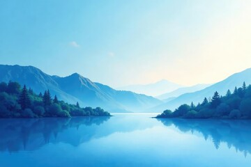 Fototapeta premium Abstract blue watercolor landscape, calming effect, aquarelle, sky, artistic