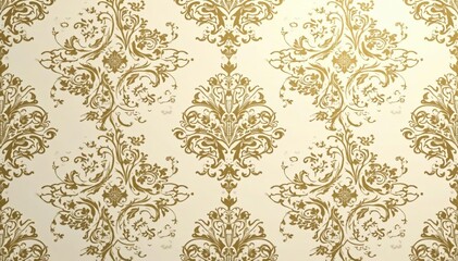 Intricate floral damask pattern in muted golds and creams , illustration, motif