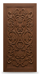 Intricate Carved Wooden Door Panel HighResolution Image for Design Inspiration on white background