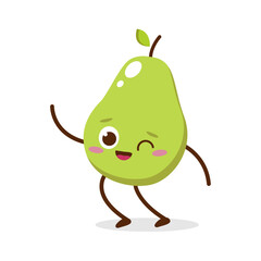 Cute Smiling Green Avocado Character. Kawaii Green Fruit Mascot Style Vector. Cute vector character set in various action emotions. Collection symbols isolated on a white background