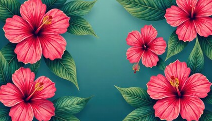Obraz premium Bold blooming hibiscus, vibrant tropical seamless design, hibiscus, seamless pattern, wallpaper