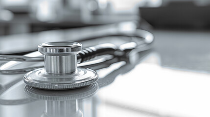 Obraz premium Stethoscope medical instrument healthcare hospital clinic examination diagnosis silver closeup professional equipment clean reflective modern medicine tool doctor nurse patient checkup technology