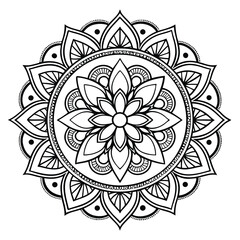 Circular pattern in the form of a mandala. Henna tattoo mandala. Mehndi style. Decorative pattern in oriental style. Coloring book page.