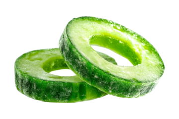 Close-up of frozen cucumber slices
