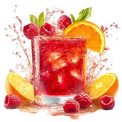 Glass of Raspberry Orange Juice Isolated on Transparent Background