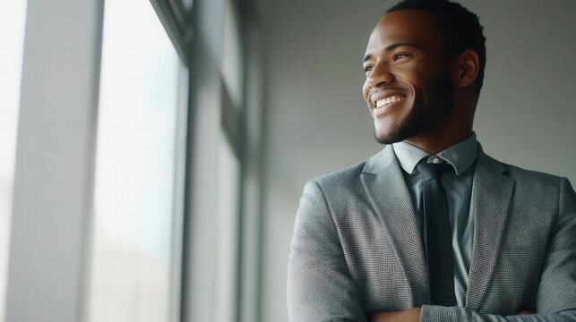 Confident business professional smiling, portrait in suit. Success and professionalism in the modern workplace.