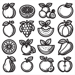 vector collection of clipart icons of various fruits in line style that can be changed