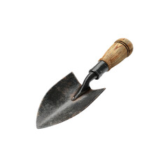 Vintage Garden Trowel with Wooden Handle - Isolated on Black