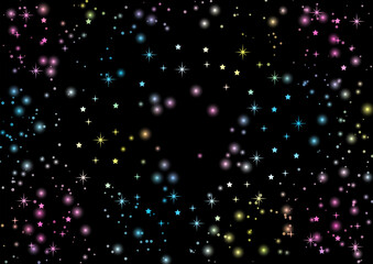 Naklejka premium 黒と虹色の星空背景、かわいい、イラスト、レインボー