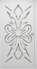 White Carved Door Panel Design Intricate Floral Pattern on white background