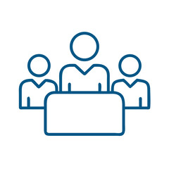 Group of people in meeting icon in blue outline style