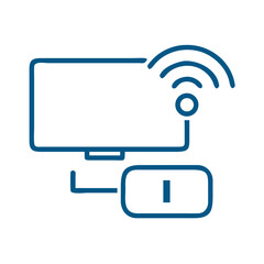 Wireless presentation setup icon in blue outline technology style