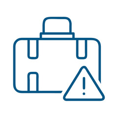 Suitcase with warning icon in blue outline travel alert style