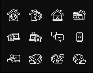 Remote Work Line Icons . Freelancer Work from Home, Video Call, Online Meeting, Teleconference Vector Set