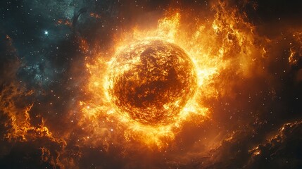 Exploding planet in deep space surrounded by colorful nebulae and distant stars  