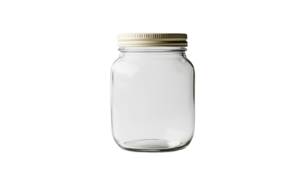 A set of transparent glass jars with no labels, ideal for organizing, isolated on a transparent background