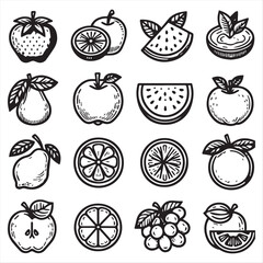 vector collection of clipart icons of various fruits in line style that can be changed