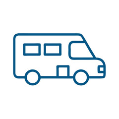 Motorhome vehicle icon in blue outline style