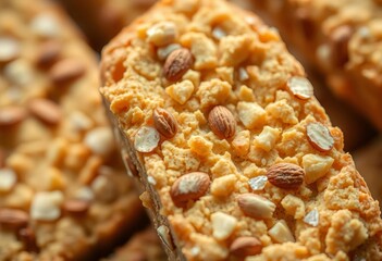 Close-up of crunchy, almond-studded biscotti, golden brown and subtly textured,  tea,  delicious