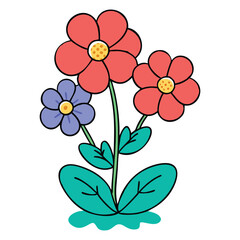 Cute cartoon flower illustrations set — smiling floral characters, colorful spring flowers, vector art with butterflies, fun botanical kids clipart for children’s design and decoration