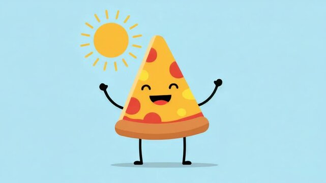 Happy Pizza Slice Under the Summer Sun: A Delightful Cartoon Illustration