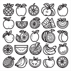 vector collection of clipart icons of various fruits in line style that can be changed
